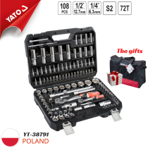 Yato YT-38791 is a 108-piece tool set from Poland, designed for repair work, with sizes of 1/4