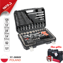 The Yato YT-38801 is a 120-piece tool set for repair work, including 1/4