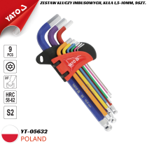 The Yato YT-05632 9-piece hex key set with ball end 1.5-10mm - Made in Poland.