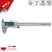 The Yato YT-7201 0-150mm electronic digital caliper is a mechanical tool made in Poland.