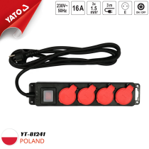 The Yato YT-81241 - Polish multi-socket power strip features 4 IP44, 4S sockets and a 3m cable.