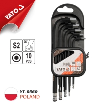 The Yato YT-0560 - Polish hexagon socket set with short type black finish, 10 pieces, is a high-quality metric set from Poland.