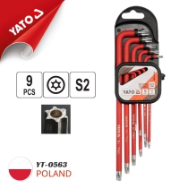 The high-quality Yato YT-0563 9-piece long type red-headed hex key set - Made in Poland.