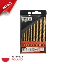 The Yato YT-44674 Titanium HSS-TIN Drill Bit Set includes 10 pieces ranging from 1mm to 10mm.