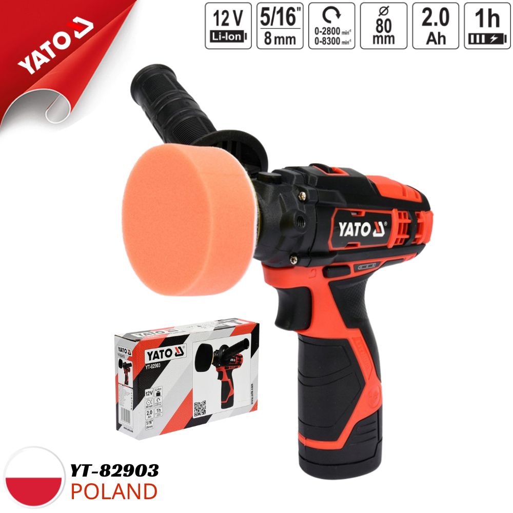  Máy đánh bóng pin 12V 2Ah 80mm 2 tốc độ Yato YT-82903 - Ba Lan