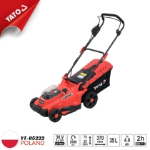 Hand-push grass cutter with 36V (2x18V) 2x4Ah battery, 370mm cutting width, and 35L grass bag Yato YT-85222 - Made in Poland