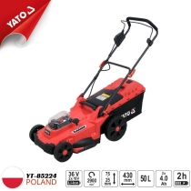 Hand-push grass cutter with 36V (2x18V) 2x4Ah battery, 430mm cutting width, and 50L grass bag - Yato YT-85224 from Poland