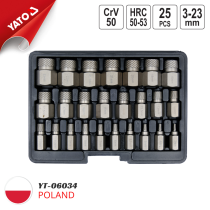 The Yato YT-06034 23-piece broken screw extractor set ranges from 3mm to 23mm and is made in Poland.