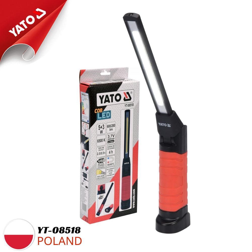  Đèn LED COB 5W + 3W soi sửa chữa có nam châm Yato YT-08518 - Ba Lan