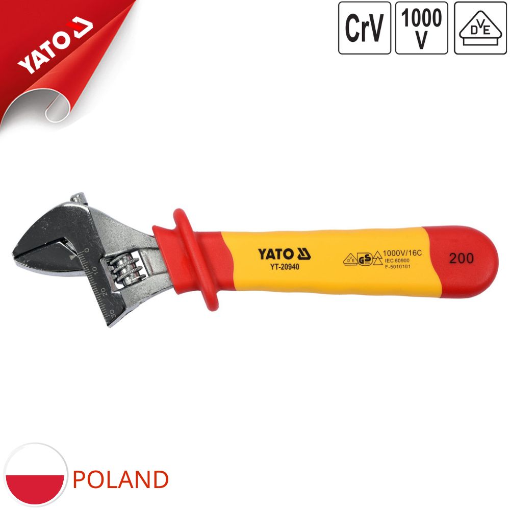  1000V Insulated Adjustable Wrench, Sizes 6