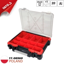 Yato YT-08960 PPプラスチックボックス、490x420x115mm、12コンパートメント付き部品用 - ポーランド