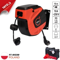 The Yato YT-81220 10M self-retracting wall-mounted electrical cable reel from Poland.
