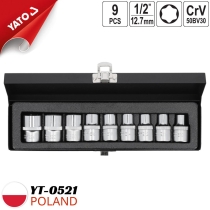 Yato YT-0521 1/2インチ スターソケットセット 9個組, E10-E24 - ポーランド