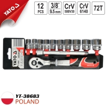 Yato YT-38683 - ポーランド製、12ピース、3/8インチ、10-24mmラチェットソケットセット