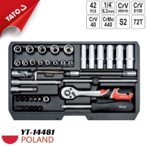 Yato YT-14481 - ポーランド製 1/4インチ 42ピース総合ソケット＆ラチェットセット