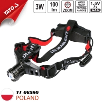 Đèn đội đầu 3W 100LM có chức năng thu phóng Yato YT-08590 - Ba Lan
