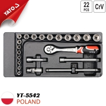 Socket wrench set 3/8 inch 22 pieces YT-5542 is a comprehensive hand tool kit.