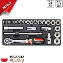 플라스틱 케이스 내장형 래칫 소켓 세트 1/2'' 24조각 10-32mm YATO YT-5537