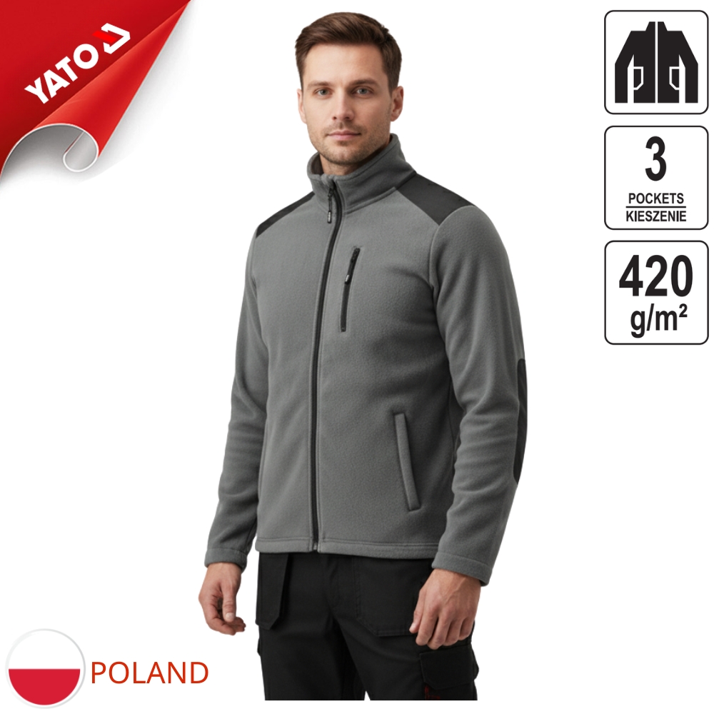  Áo khoác nỉ dày màu xám size từ: S -  3XL Yato YT-79520 - Ba Lan