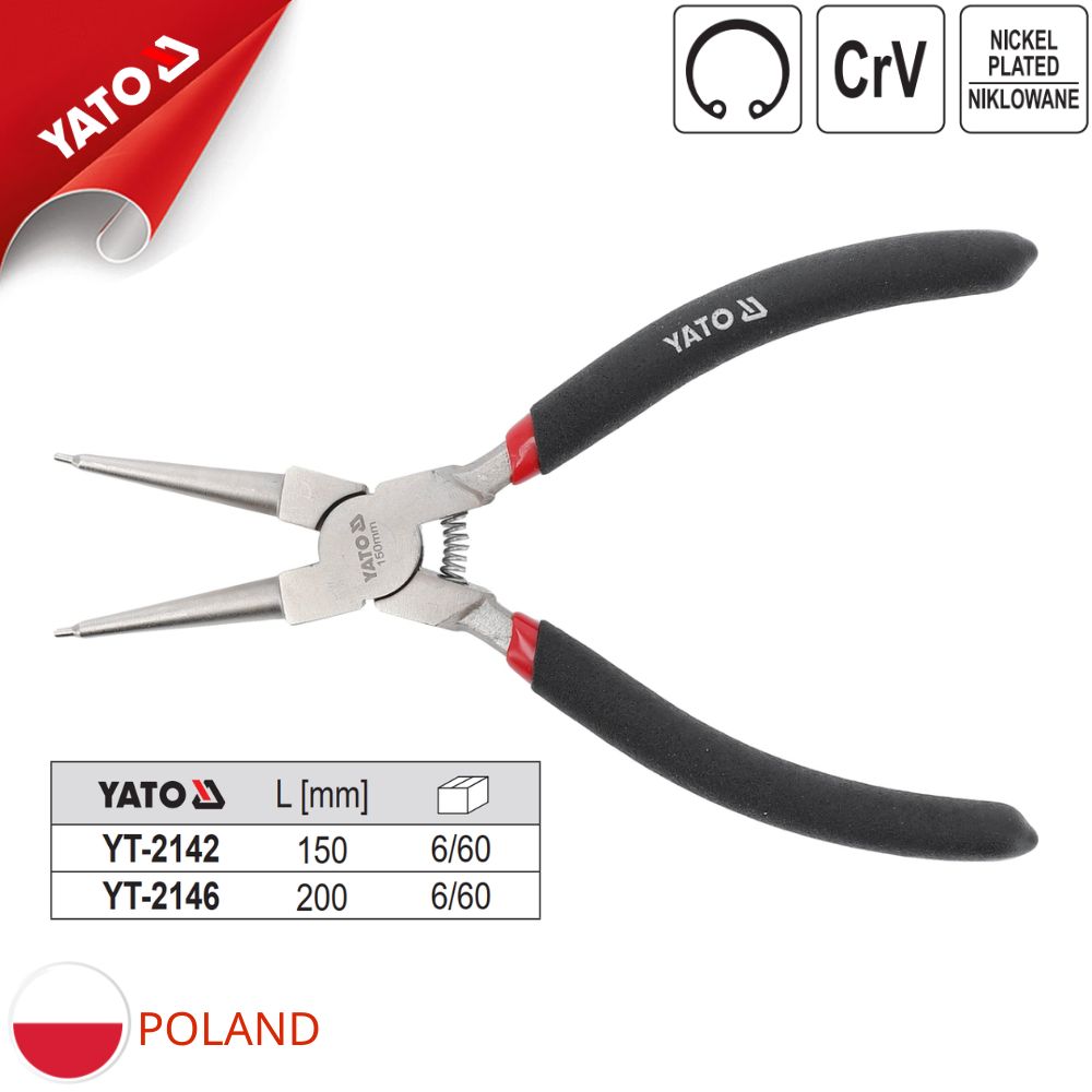  Kìm phe trong thẳng size: 150mm-200mm Yato YT-2142/YT-2146