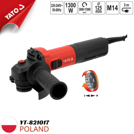Máy mài góc 1300W điều chỉnh tốc độ, động cơ không chổi than Yato YT-821017 - Ba Lan