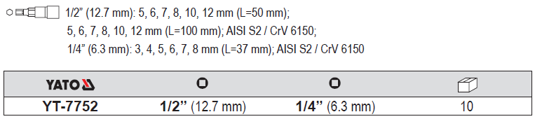 Bộ tuýp mũi lục giác 18 chi tiết Yato YT-7752