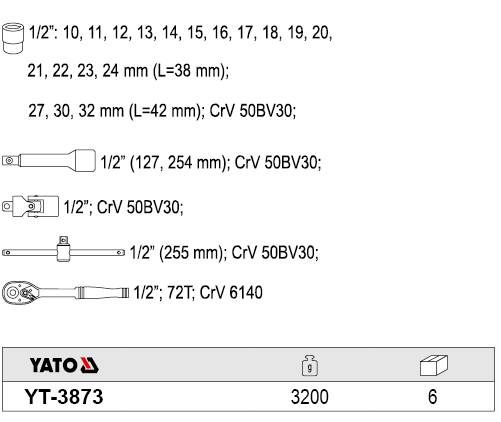 Bộ tuýp tay vặn tổng hợp 1/2 inch 23 chi tiết Yato YT-3873